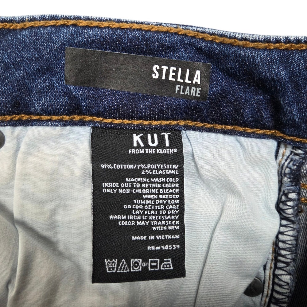 Kut from the Kloth Stella Flare Jeans Womens 6 Fray Hem Mid Rise Denim STAIN - Picture 11 of 12